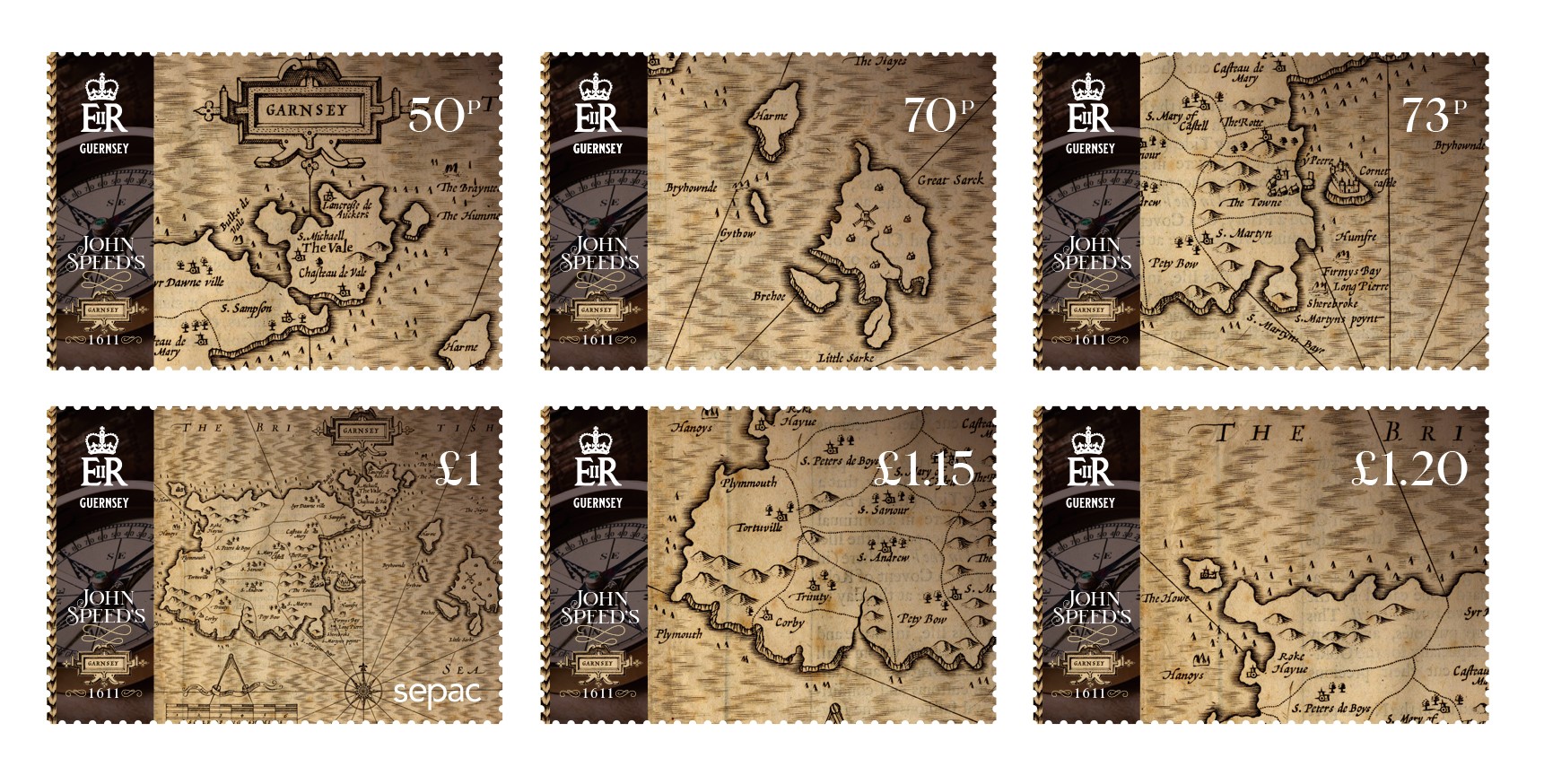 Historic Map depicted on Guernsey stamps